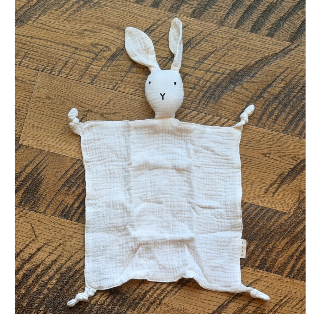 Bunny Lovey Security Blanket White Cotton Muslin Baby Snuggles 11"x11"